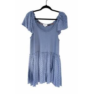 Umgee Blue Mini Dress Small Eyelet Flutter Sleeve Babydoll Boho Cottagecore